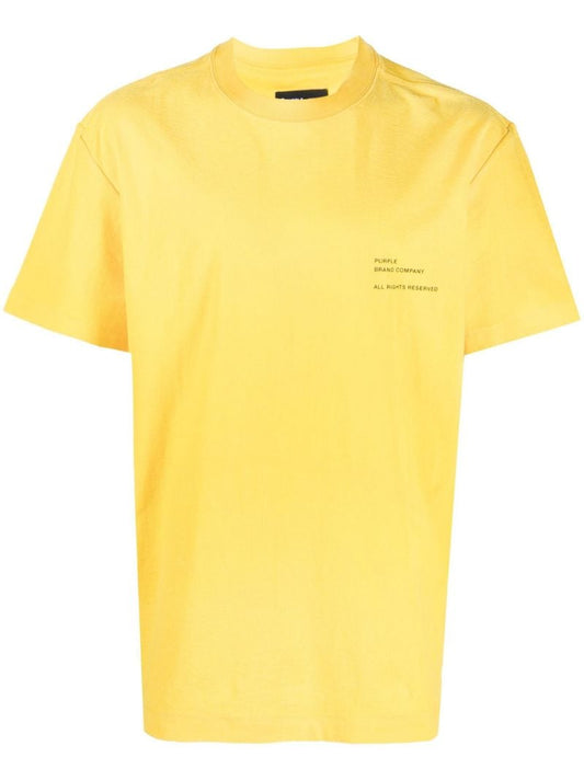 Yellow P104 Logo Print Textured Cotton T-shirt