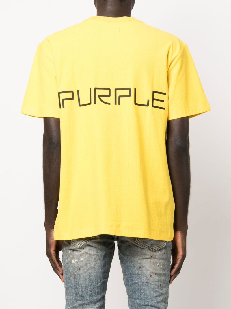 Yellow P104 Logo Print Textured Cotton T-shirt