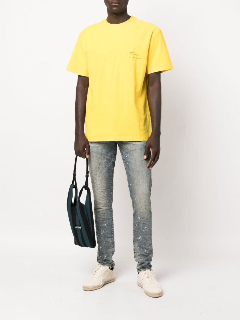 Yellow P104 Logo Print Textured Cotton T-shirt
