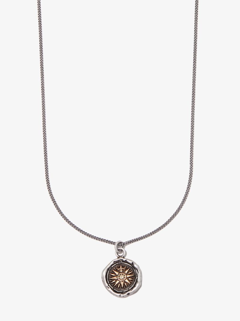 14k Yellow Gold and Sterling Silver Direction Chain Necklace