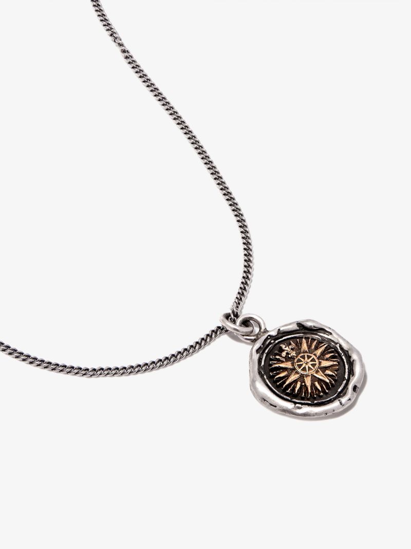 14k Yellow Gold and Sterling Silver Direction Chain Necklace