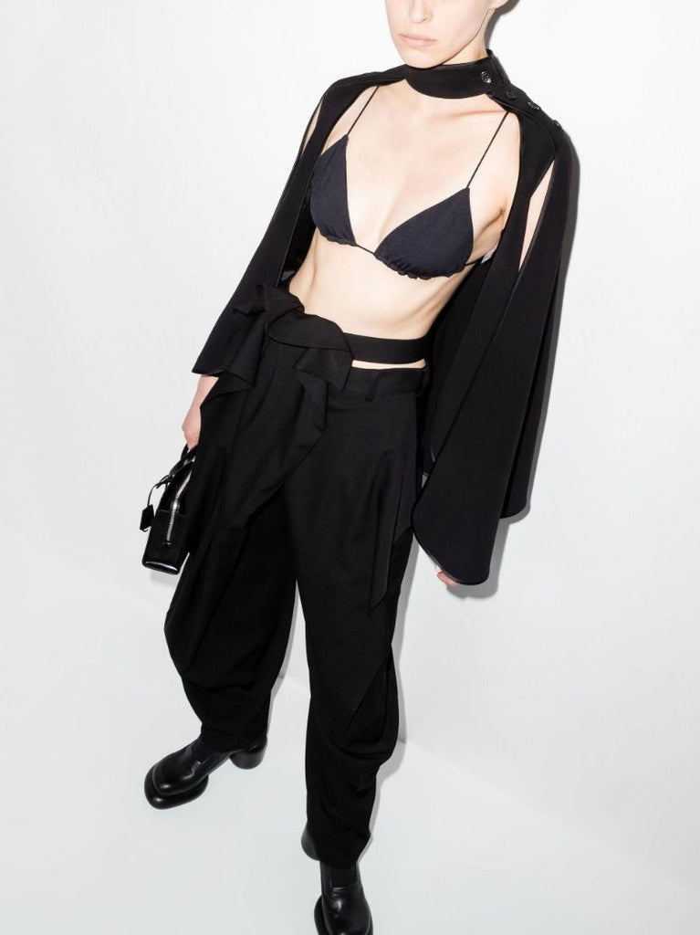 Black Deconstructed Silk Cape