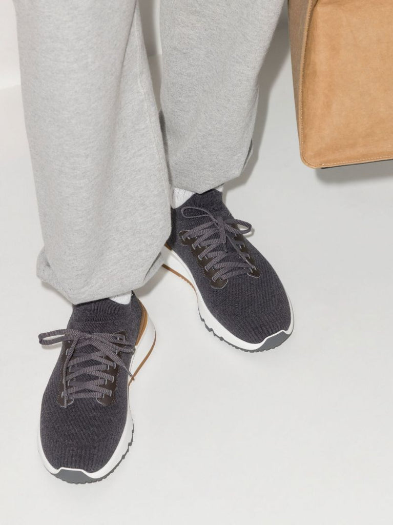 Grey Knitted Low Top Sneakers
