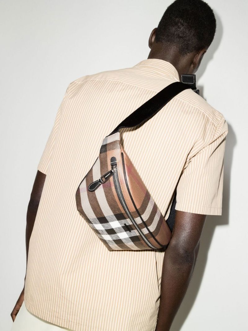 Brown Check Canvas Belt Bag