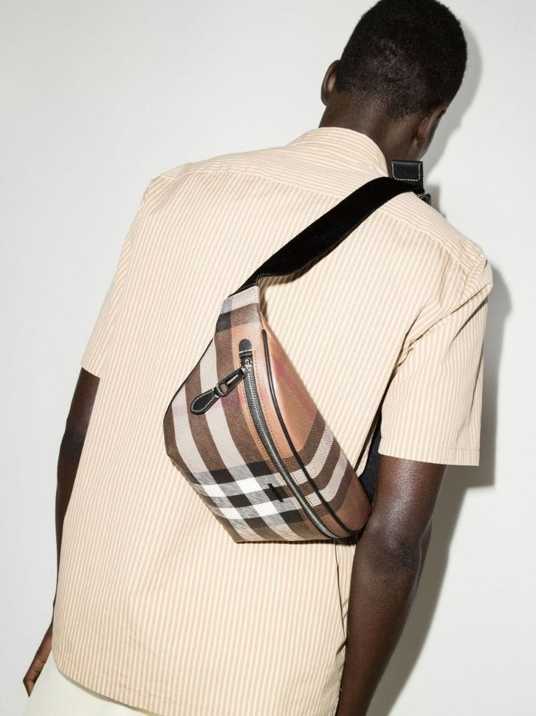 Brown Check Canvas Belt Bag