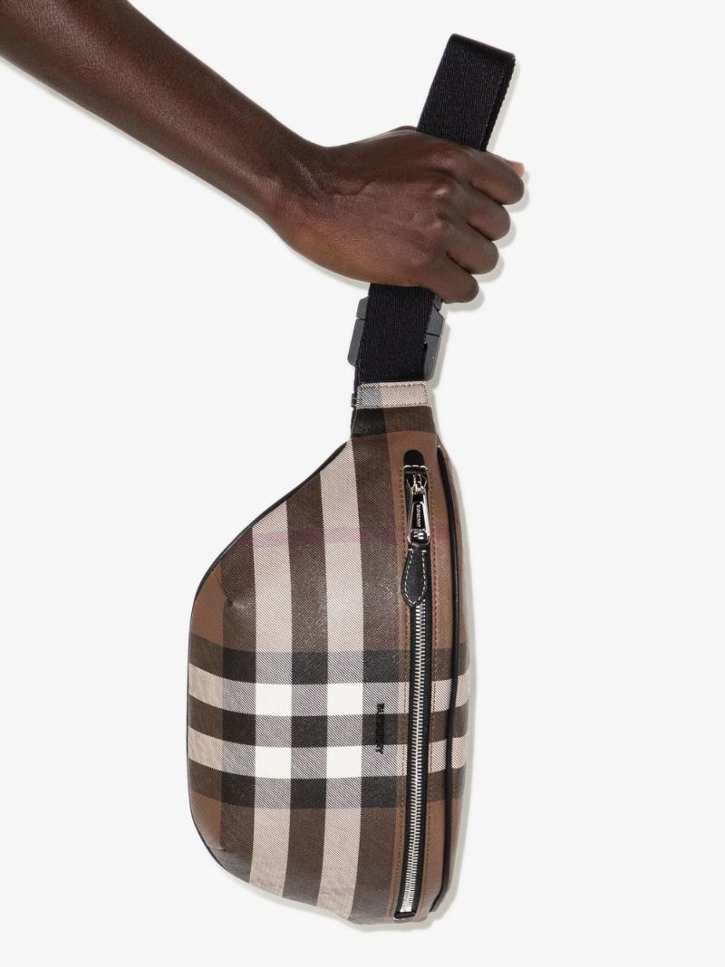 Brown Check Canvas Belt Bag