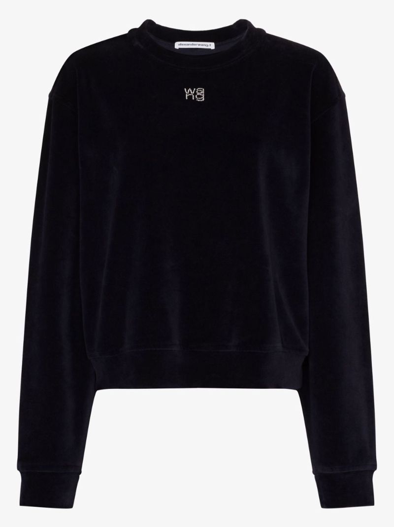 Blue Crystal Logo Cotton Velour Sweatshirt