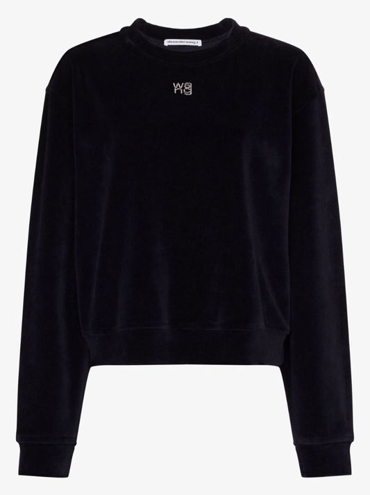Blue Crystal Logo Cotton Velour Sweatshirt