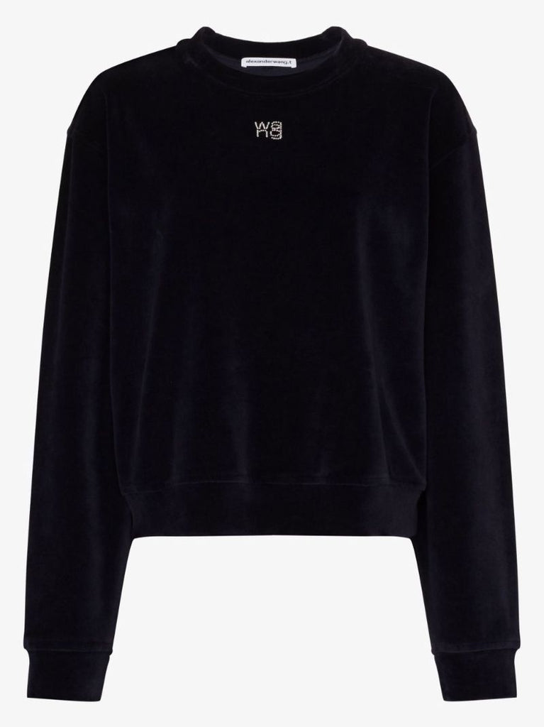Blue Crystal Logo Cotton Velour Sweatshirt