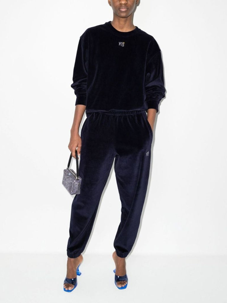 Blue Crystal Logo Cotton Velour Sweatshirt