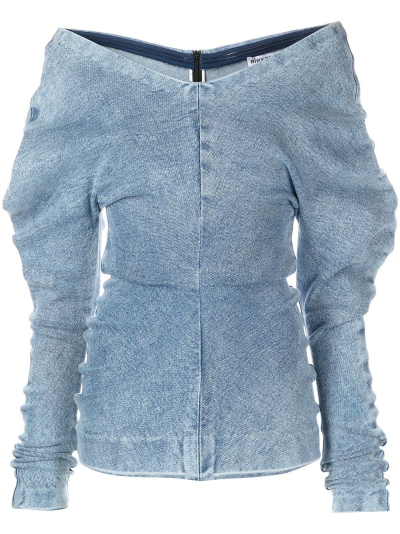 Blue Off-shoulder Denim Top