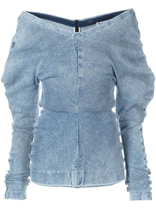 Blue Off-shoulder Denim Top