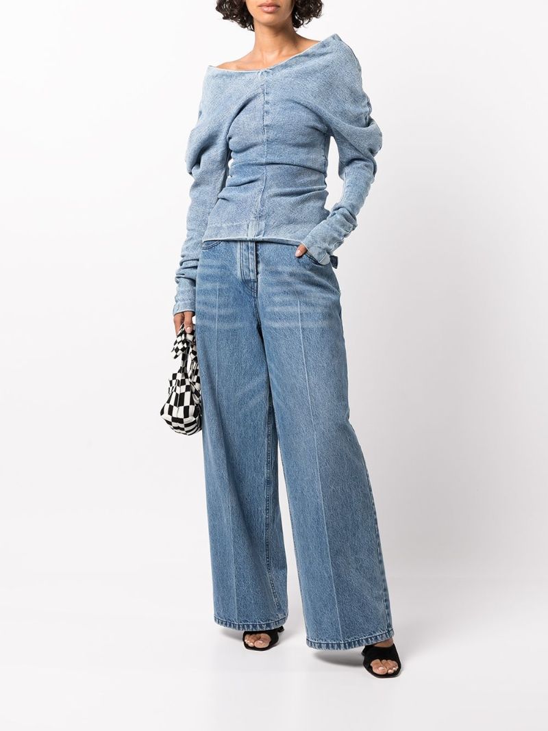 Blue Off-shoulder Denim Top