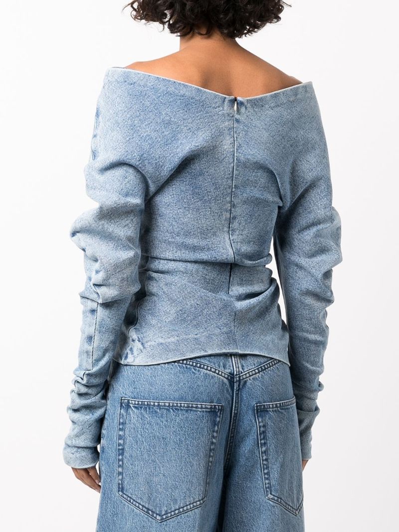 Blue Off-shoulder Denim Top