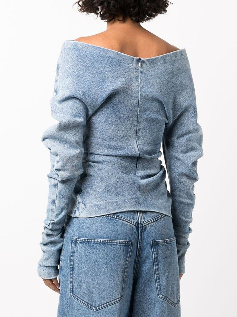 Blue Off-shoulder Denim Top