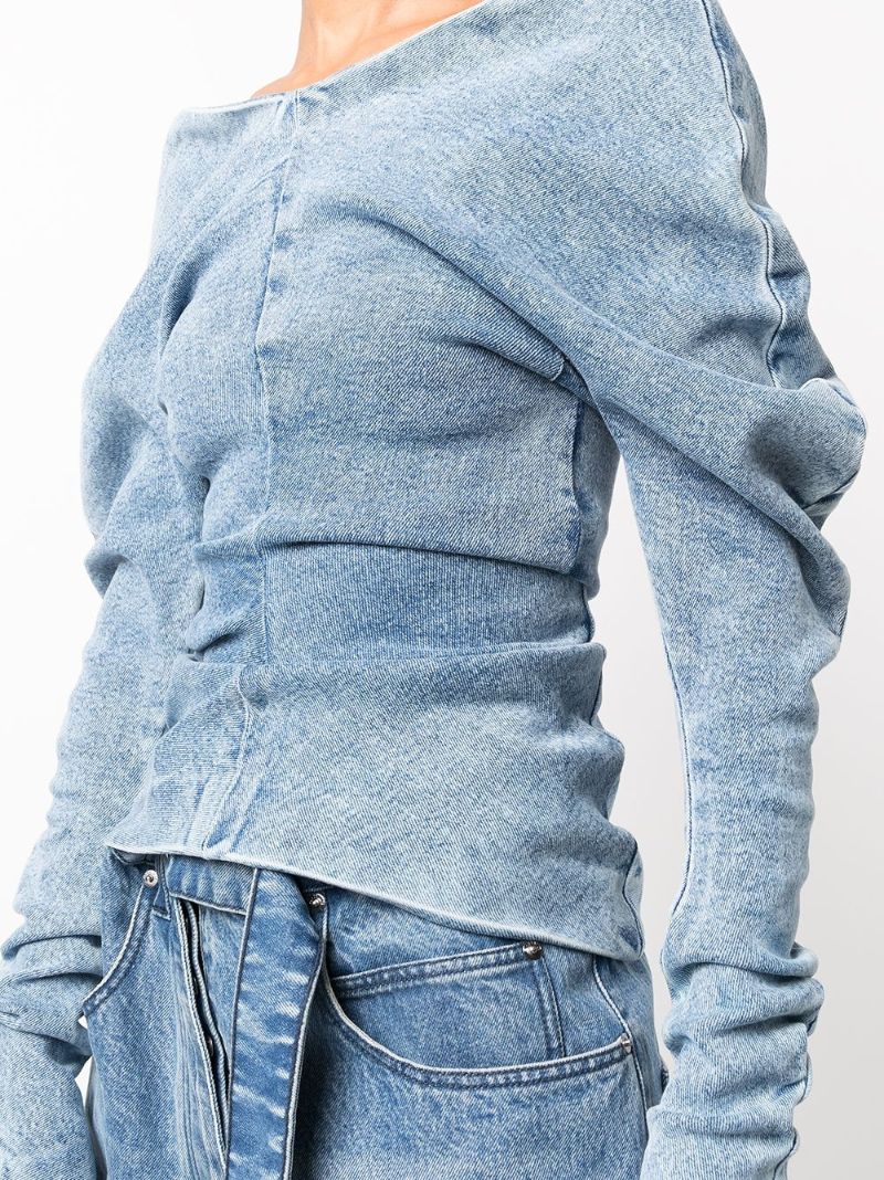 Blue Off-shoulder Denim Top