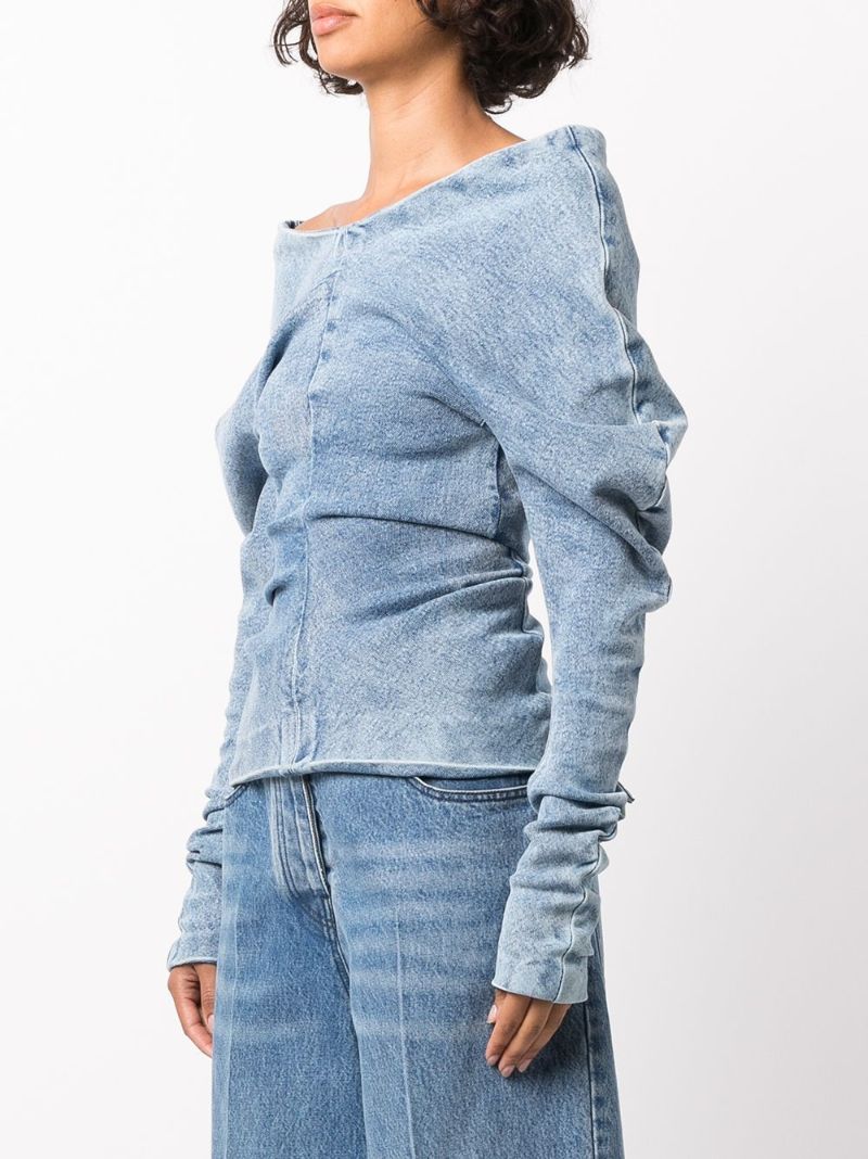 Blue Off-shoulder Denim Top