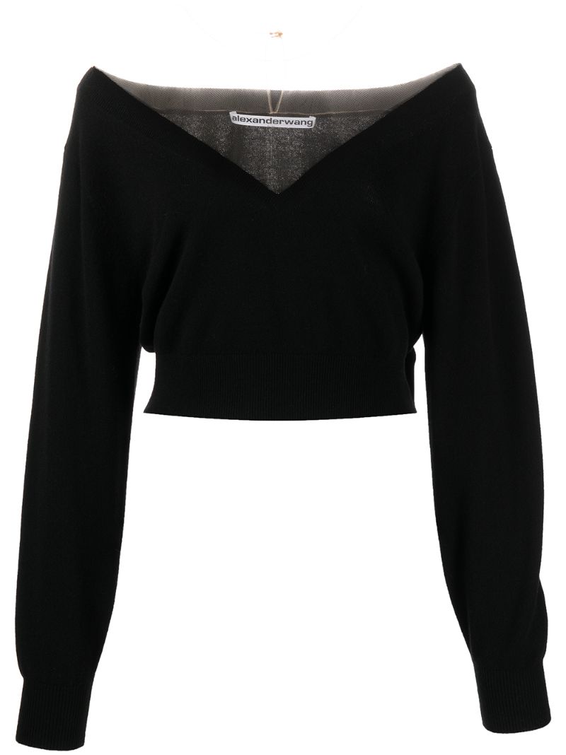 Black Plunge Neck Cotton Crop Top