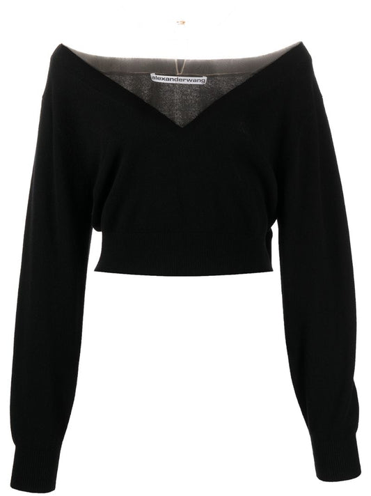 Black Plunge Neck Cotton Crop Top