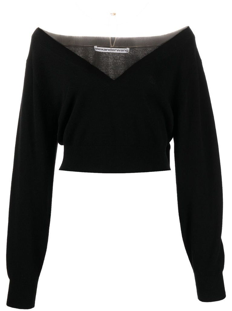 Black Plunge Neck Cotton Crop Top