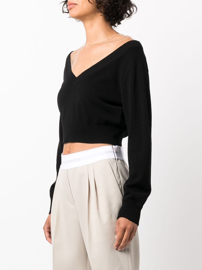 Black Plunge Neck Cotton Crop Top