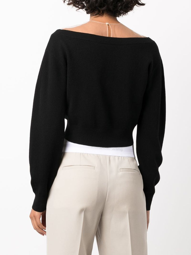 Black Plunge Neck Cotton Crop Top