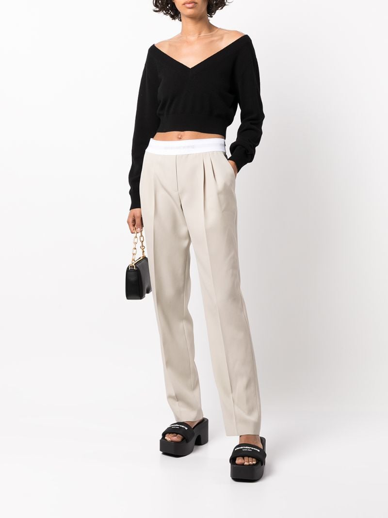 Black Plunge Neck Cotton Crop Top