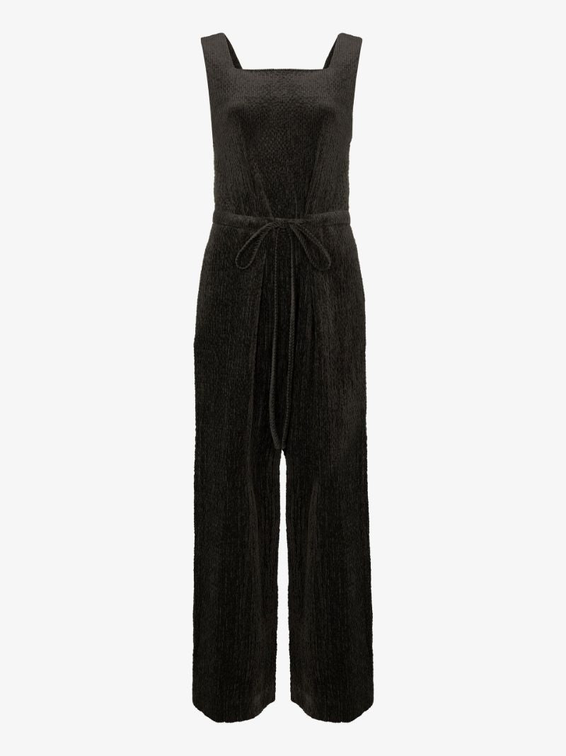 Black Square Neck Corduroy Jumpsuit