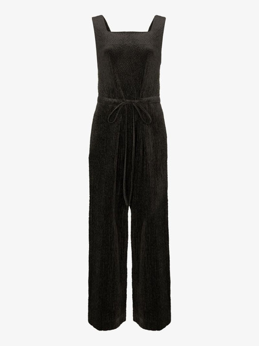 Black Square Neck Corduroy Jumpsuit