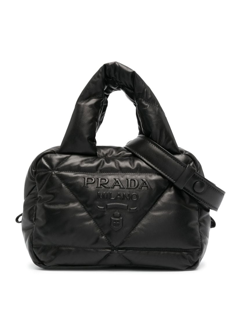 Black Quilted Logo Leather Tote Bag