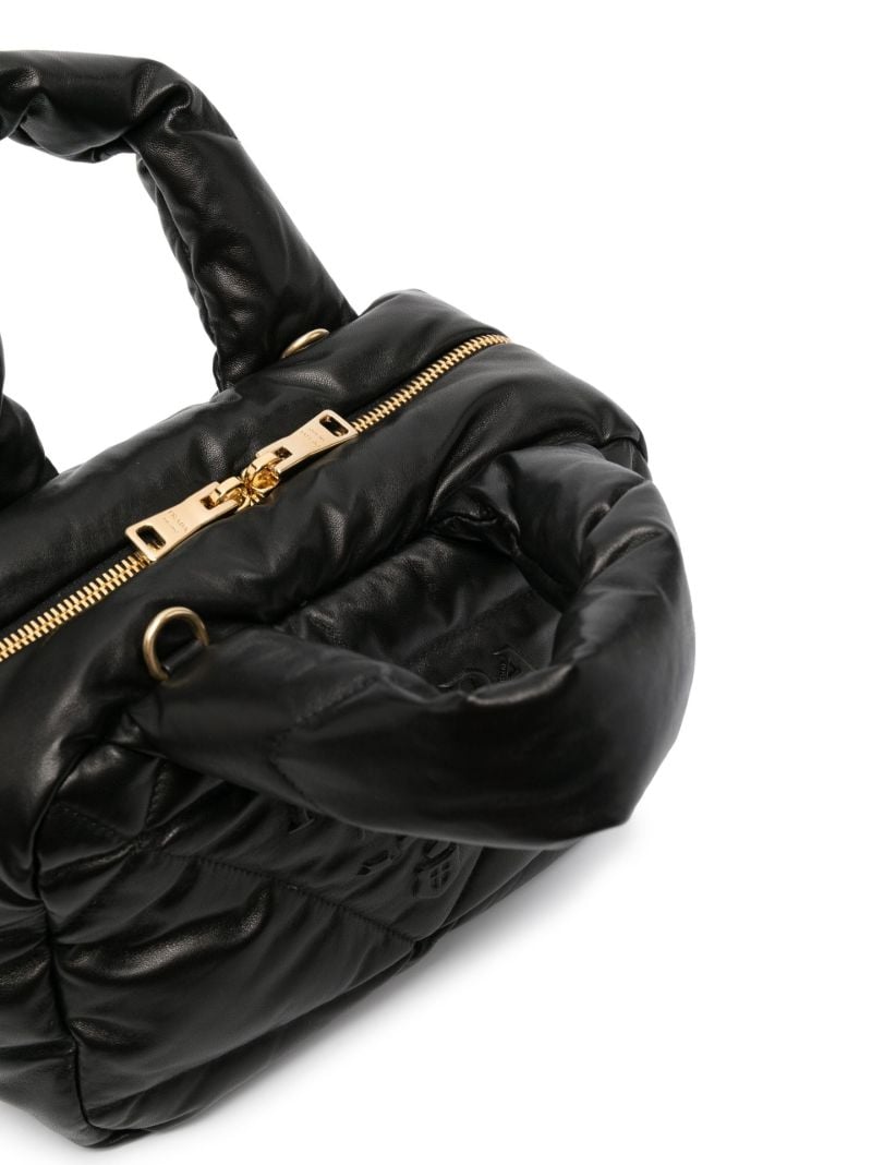 Black Quilted Logo Leather Tote Bag