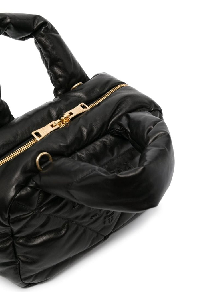 Black Quilted Logo Leather Tote Bag