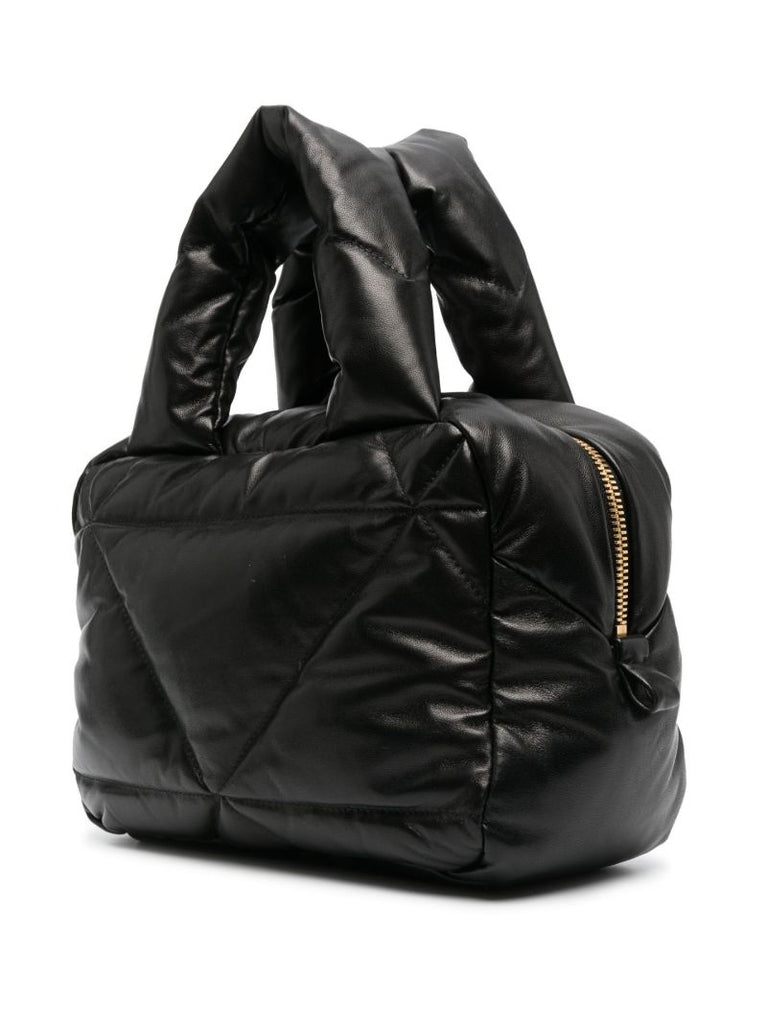 Black Quilted Logo Leather Tote Bag