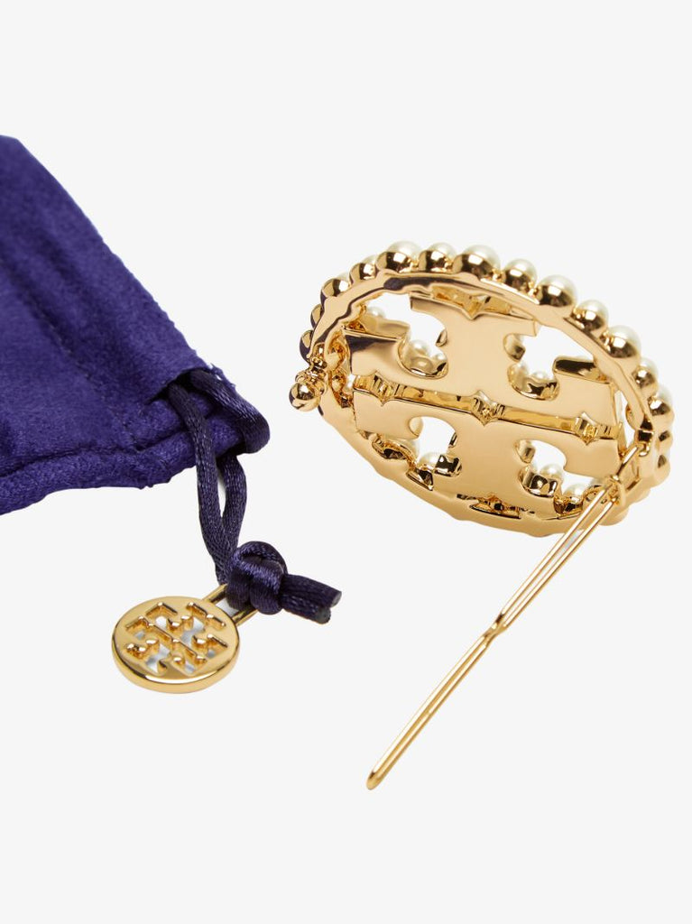 Gold Tone Double T Pearl Hairpin