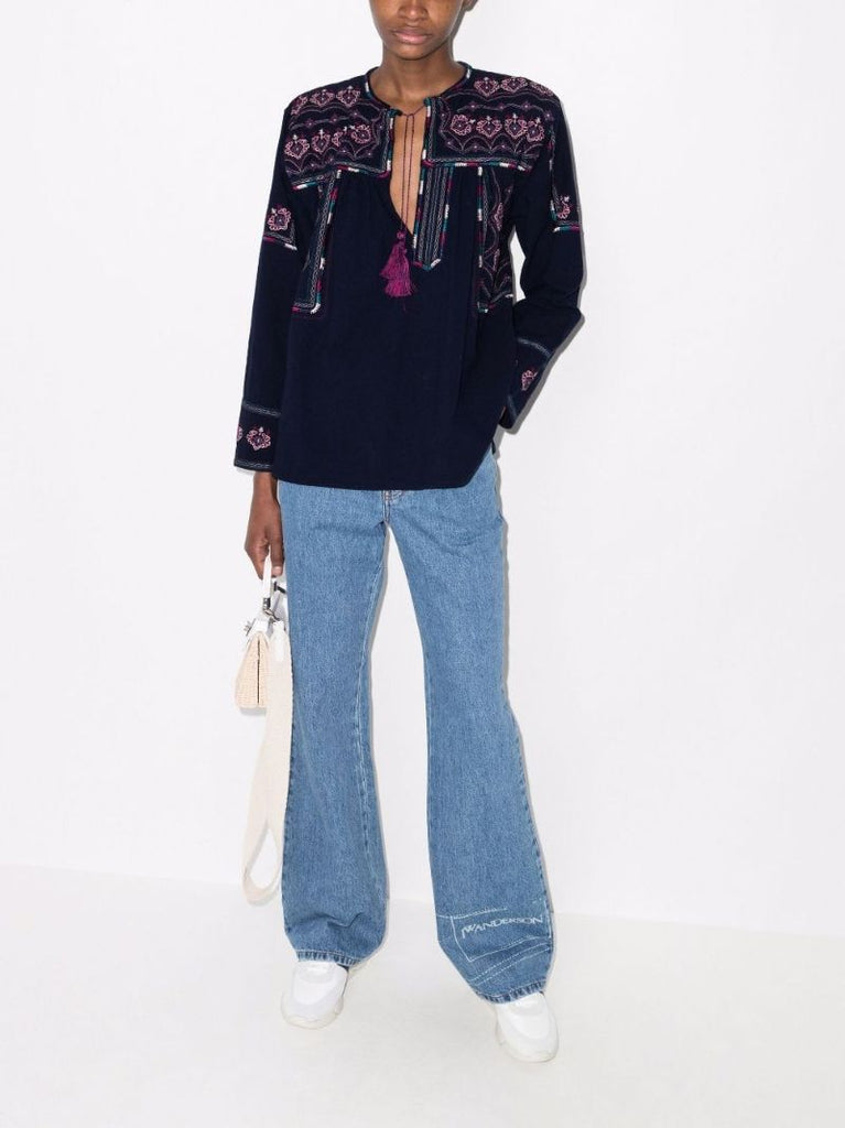 Embroidered Long-sleeve Blouse