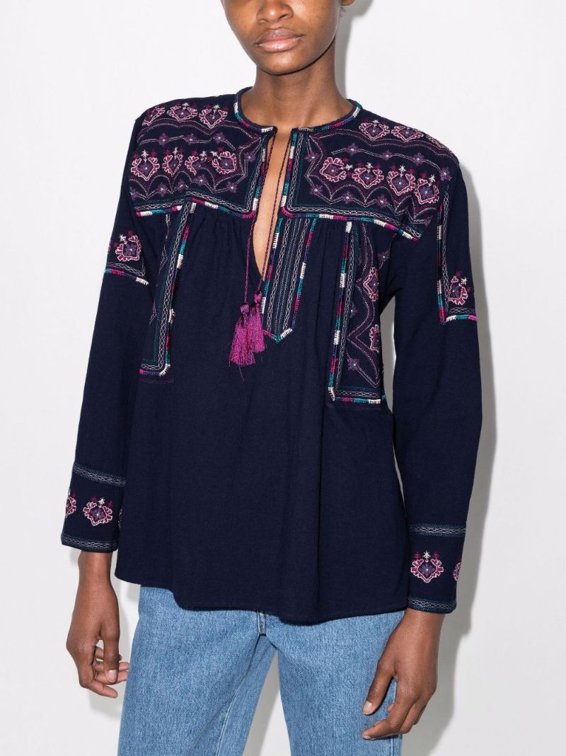 Embroidered Long-sleeve Blouse
