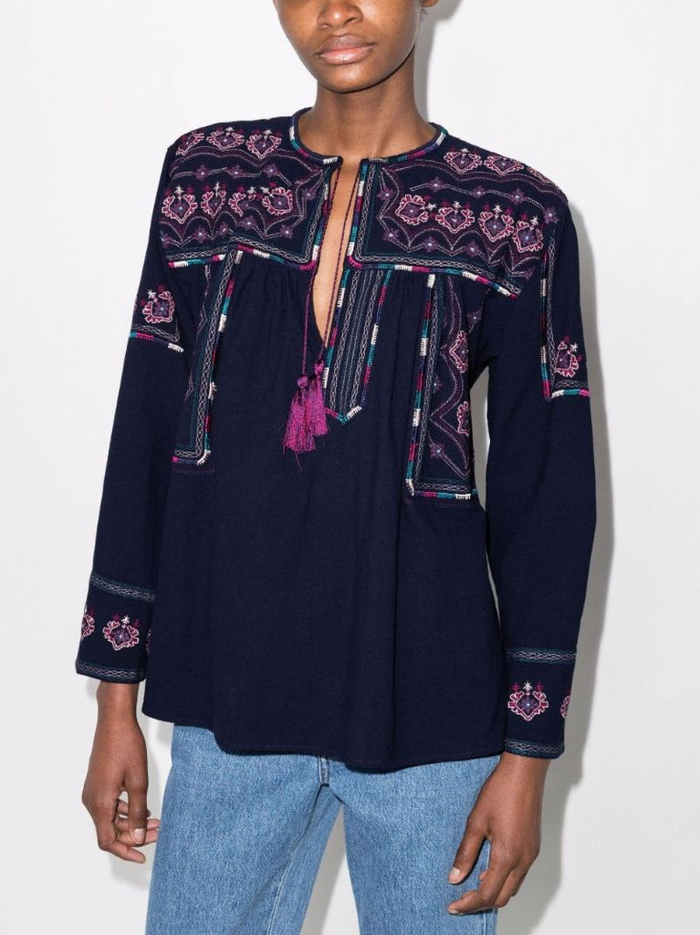 Embroidered Long-sleeve Blouse