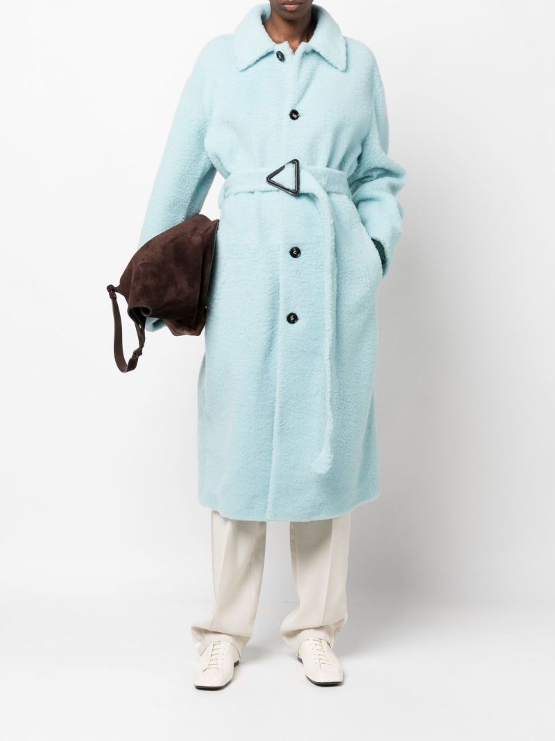 Blue Single-breasted Shearling Coat