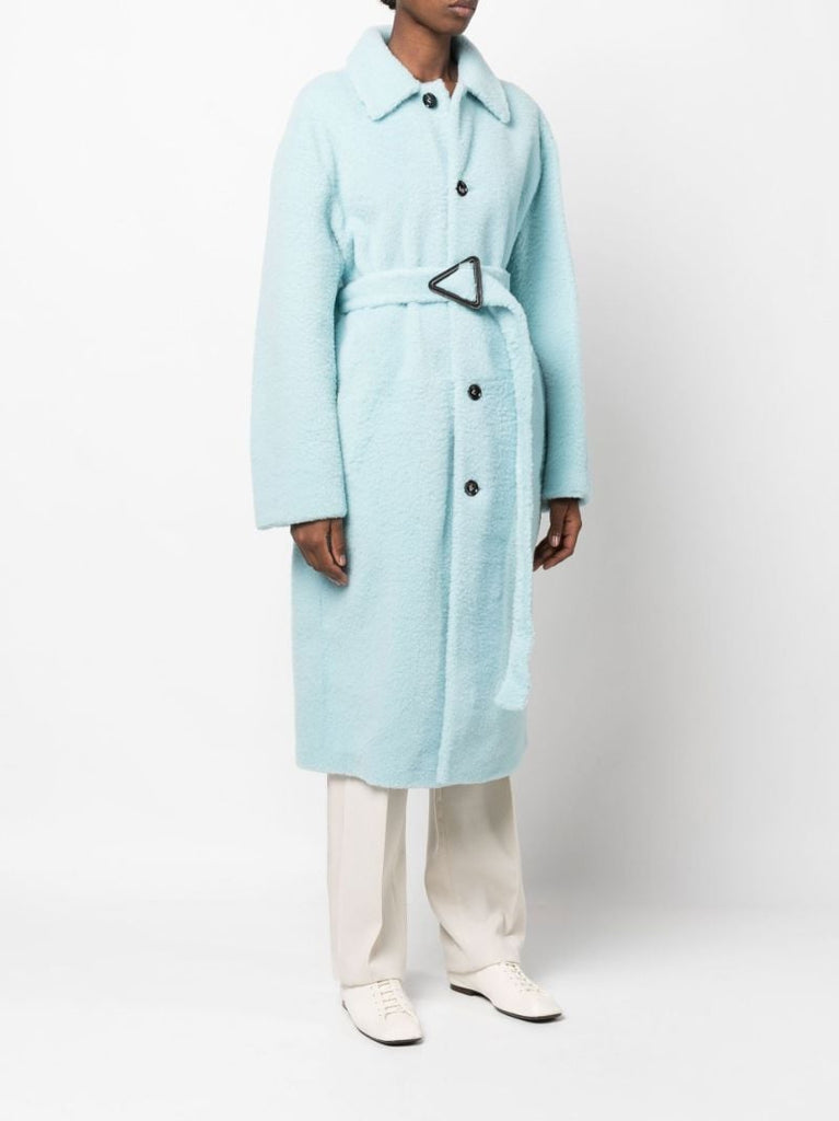 Blue Single-breasted Shearling Coat