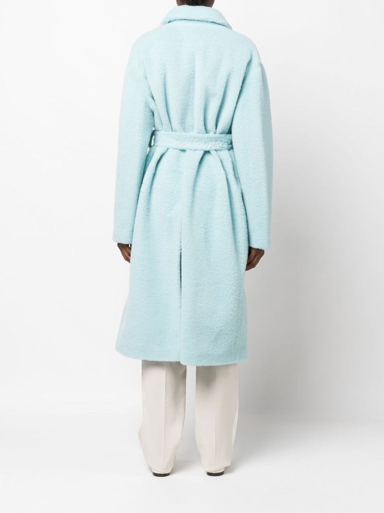 Blue Single-breasted Shearling Coat