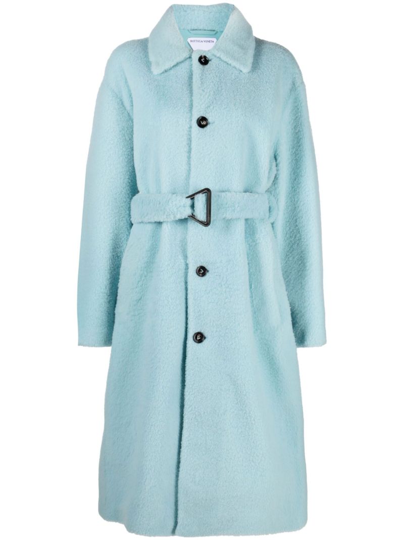 Blue Single-breasted Shearling Coat