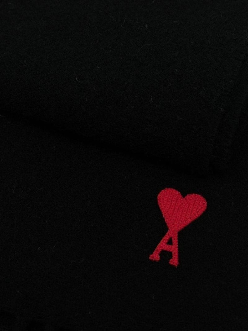 Black Ami De Coeur Embroidered Fringed Scarf