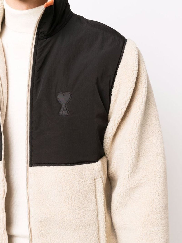 Black and White Ami De Coeur Panelled  Shearling Jacket
