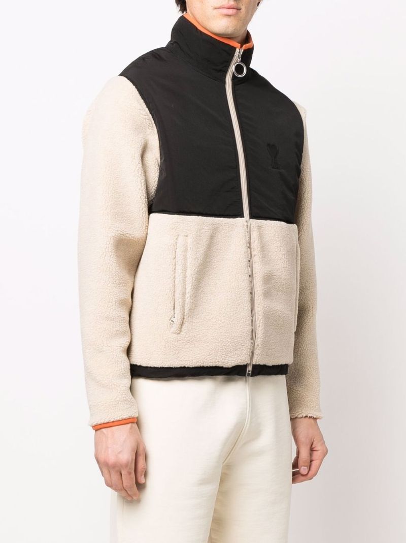 Black and White Ami De Coeur Panelled  Shearling Jacket