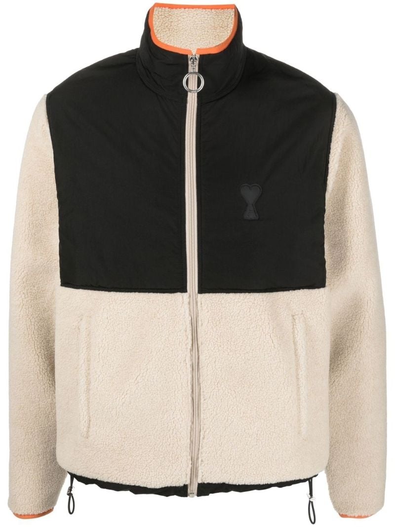 Black and White Ami De Coeur Panelled  Shearling Jacket