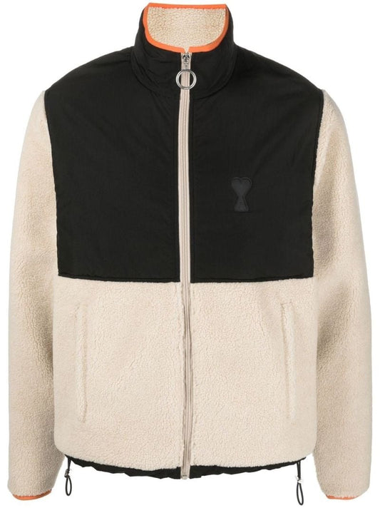 Black and White Ami De Coeur Panelled  Shearling Jacket