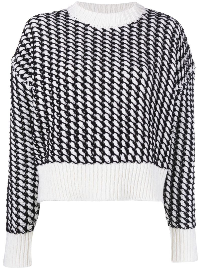 White Knitted Mesh Sweater