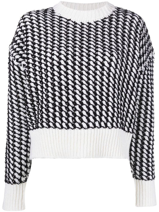 White Knitted Mesh Sweater