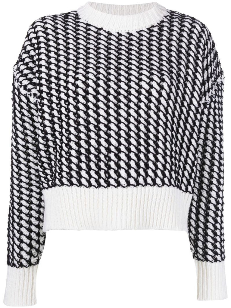 White Knitted Mesh Sweater