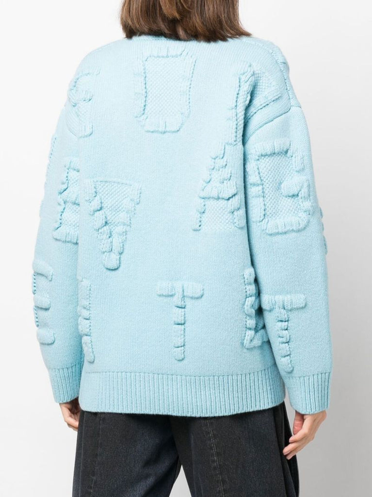 Blue Embossed Letter Sweater
